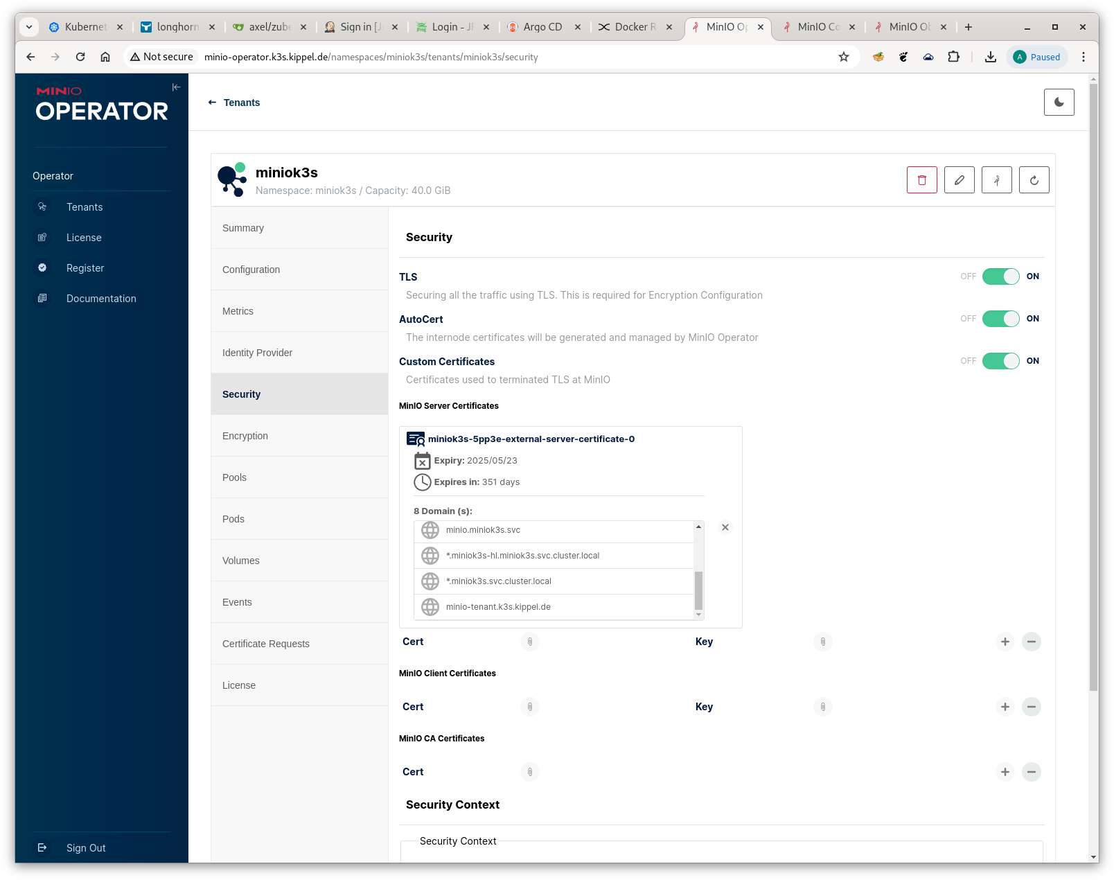 Minio TLS Certificates